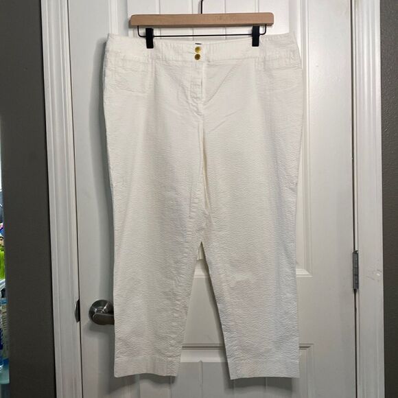 Jones New York Textured White Cropped Leg Stretch Pants - Picture 1 of 10